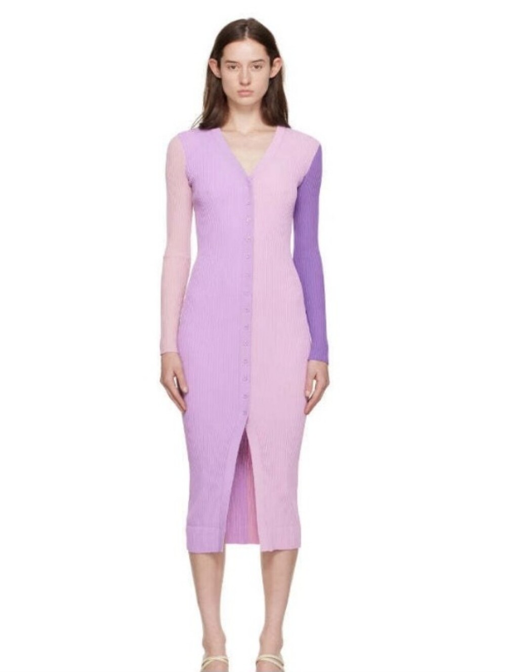 STAUD Shoko Ribbed Knit Colorblock Sweater Dress Iris Multi Lavender Nwot